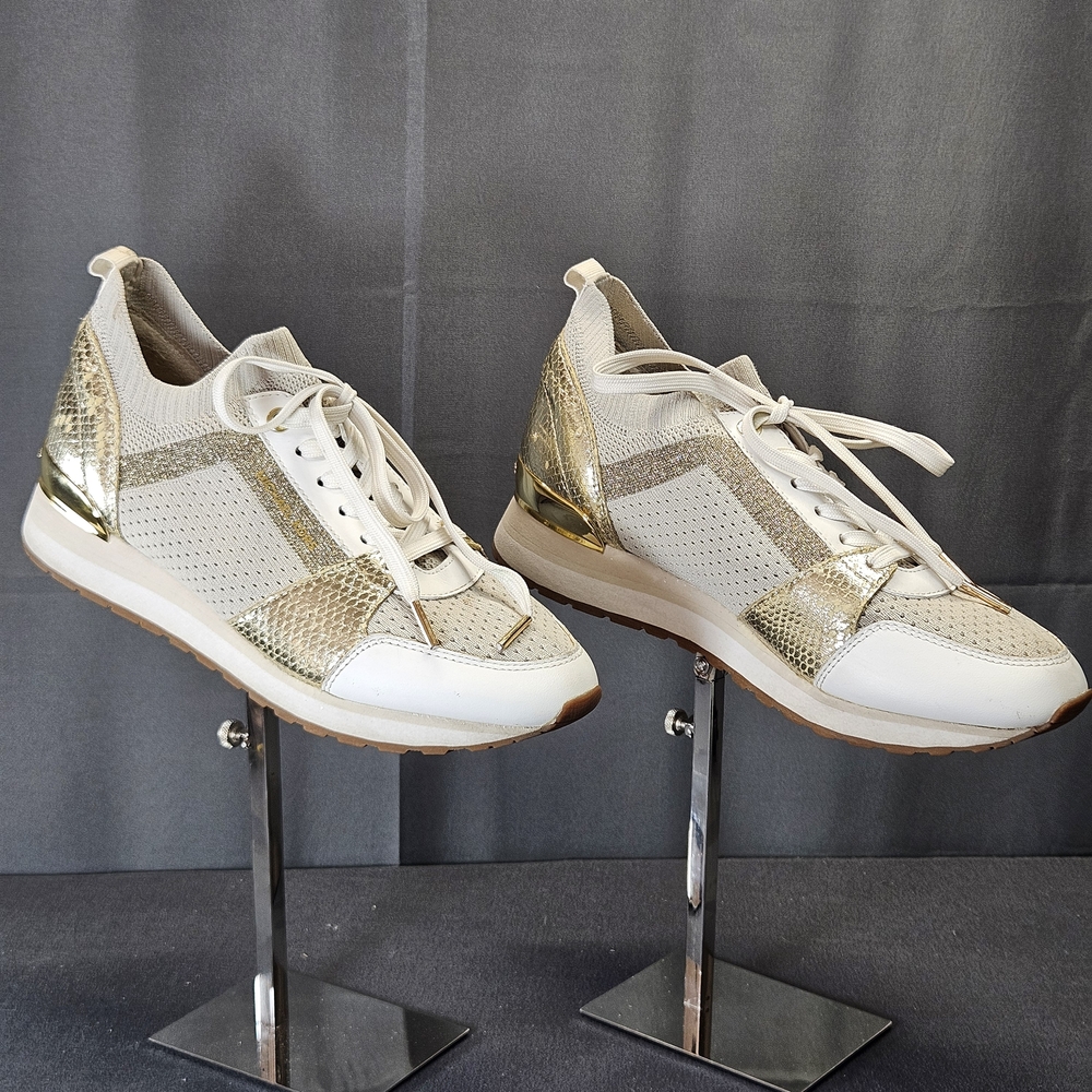Michael Kors MK Billie Trainer Mesh Sneakers sport  white gold sz 8.5 sneaker